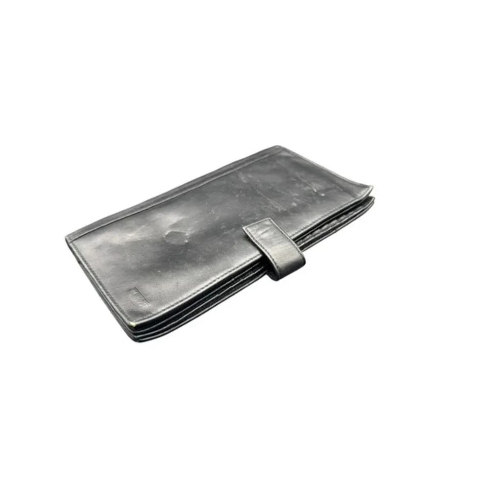 Tumi Black Leather Travel Wallet Organizer Card‎ Holder Passport Clutch KC